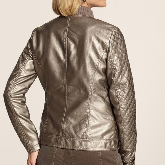 Chico’s Bronze Metallic Faux-Leather Jacket - Picture 2 of 9